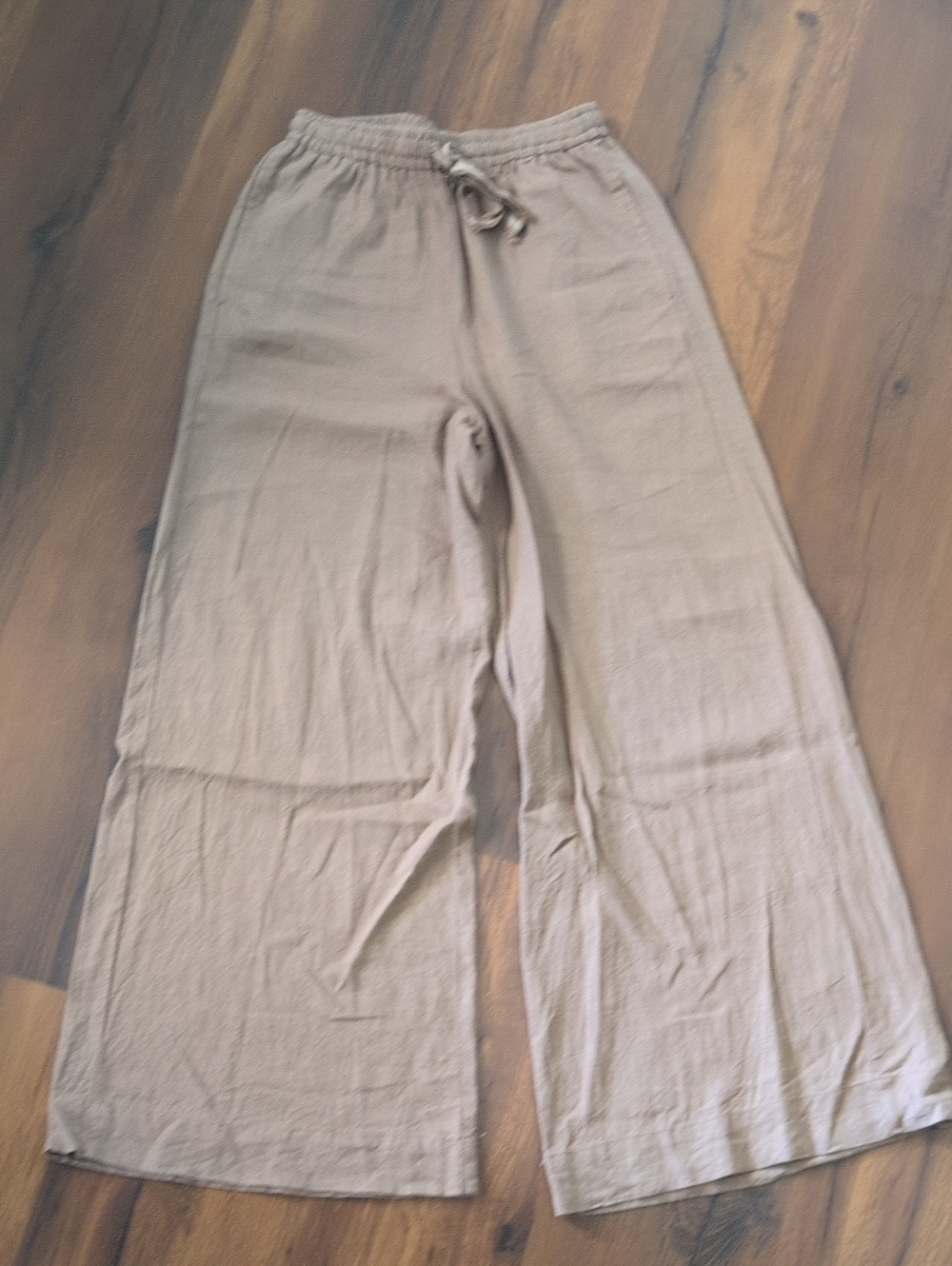 Max Studio Beige Wide-Leg Drawstring Pants